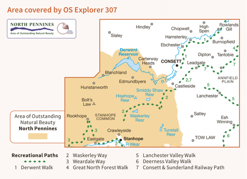 OS Explorer Map 307 - Consett and Derwent Reservoir-1